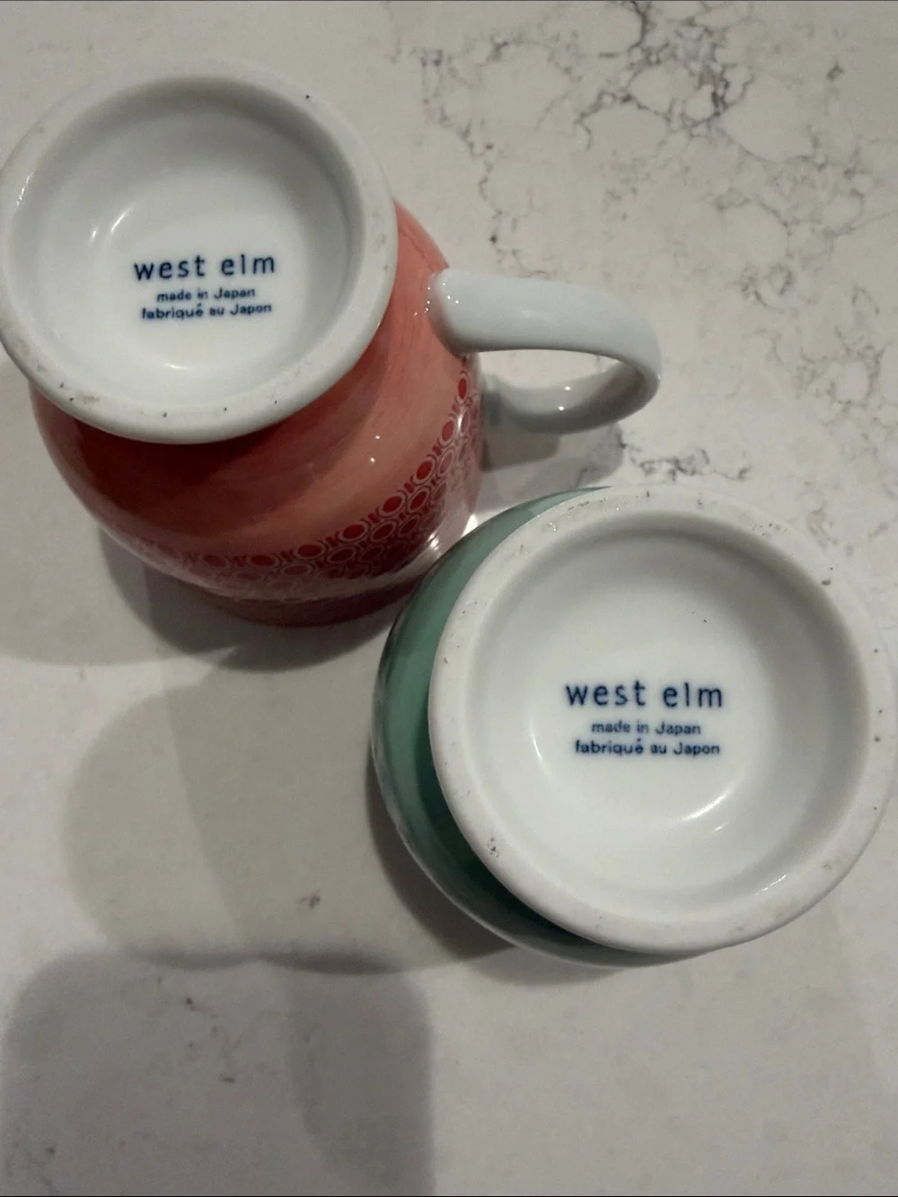 West Elm footed coffee tea mugs, set of 2 geometric